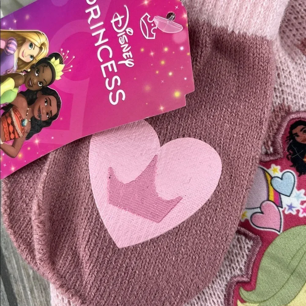 Baby Toddler Disney Princess Pink Beanie and Mittens Set